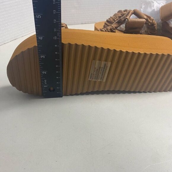 JUST FAB Taneisa Women’s Rusched Strap Wedge Sandal Size 9 Tan - Picture 7 of 12